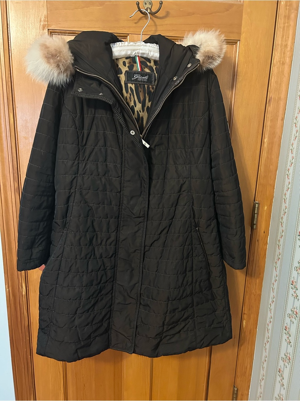 GORSKI Brown Hooded Quilted Winter Coat XL with Genuine Fur Trim